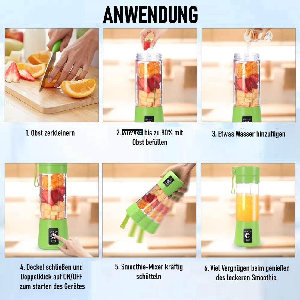 VITALOX Elektrischer Smoothie Maker Standmixer Mini Mixer Blender Shaker m. Akku