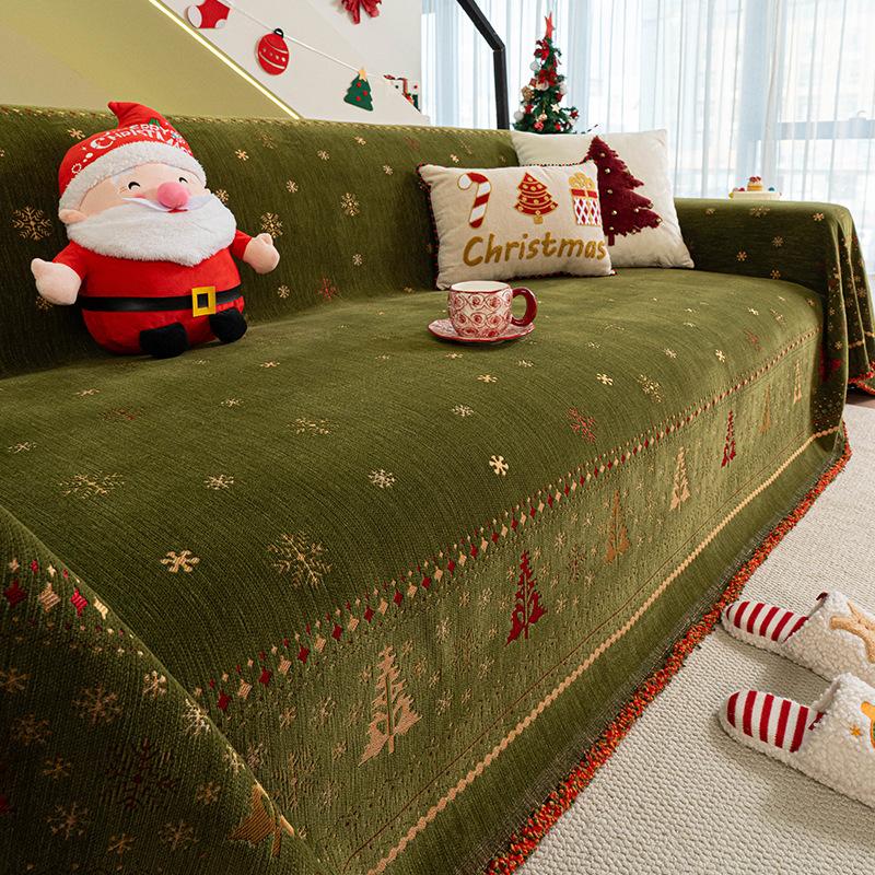 

Cat-Proof Chenille Christmas Sofa Towel Holiday Dirt-Resistant Sofa Cover For Home All-Inclusive Knee Blanket For Four Seasons 180x130cm
