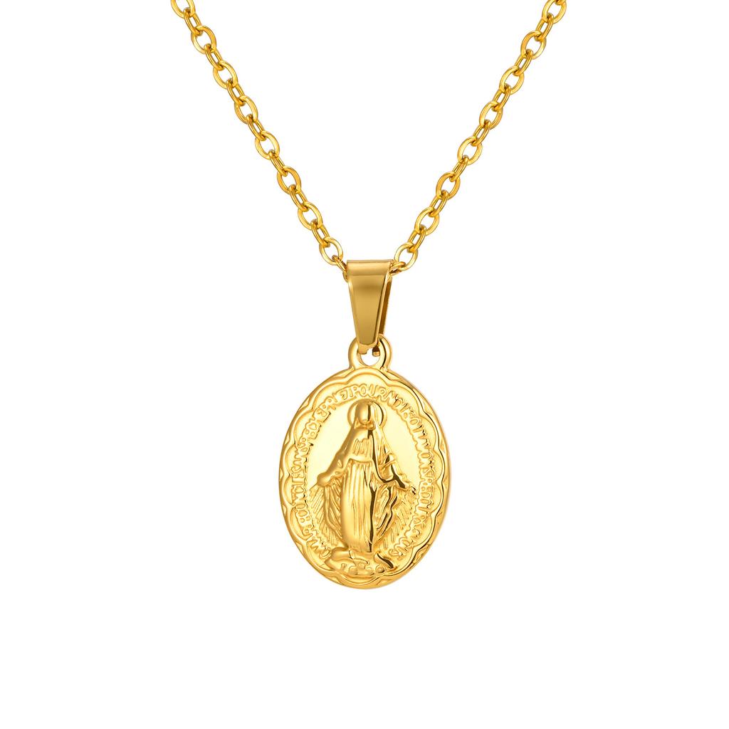 Stainless Steel Vintage Oval Virgin Mary Pendant Necklace Women'S Jewelry Pn-2192