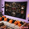 One Halloween decoration scene with a terrifying mansion background, featuring a dramatic Gothic skull portrait design