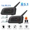 V6 Plus Motorcycle Helmet Headsets Bluetooth5.0 Wireless Intercom Walkie-Talkie Handsfree Music 1500M Interphone Communicator for 6 Riders Dual Mic