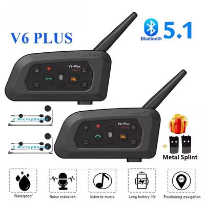 Motocyklová prilba V6 Plus Slúchadlá s mikrofónom Bluetooth5.0 Bezdrôtový interkom Vysielačka Handsfree Hudobný 1500M komunikátor pre 6 jazdcov Dual Mic