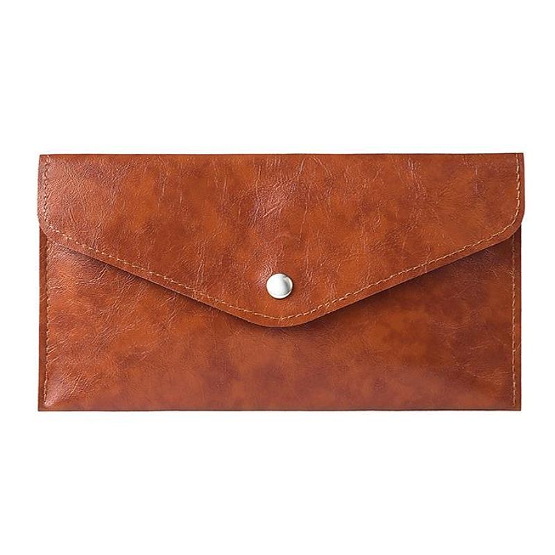 Vintage Leather Cash Envelope Wallet Long Wallet Snap Button Money Holder Minimalist Clutch Purse for Men Women