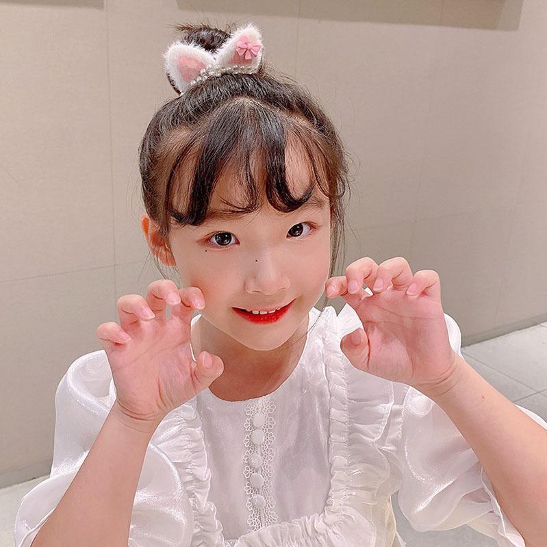 1PCS Cat Ear Pearl Girls Cute Kids Elastic Hair Bands Children Hair Ties Princess Hair Accessories Baby Headwear