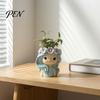 Succulents Planter Pot Cute Girl Planter, Blue Hair Garland Head Unique Resin with Flower Decorative Plant for Cacti Indoor Plants