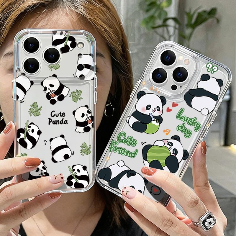 Lovely Baby Panda Pattern Case For iPhone 17 Pro Max Coque iPhone 16 15 14 13 12 Pro Max 11 Clear TPU Silicone Soft Cover