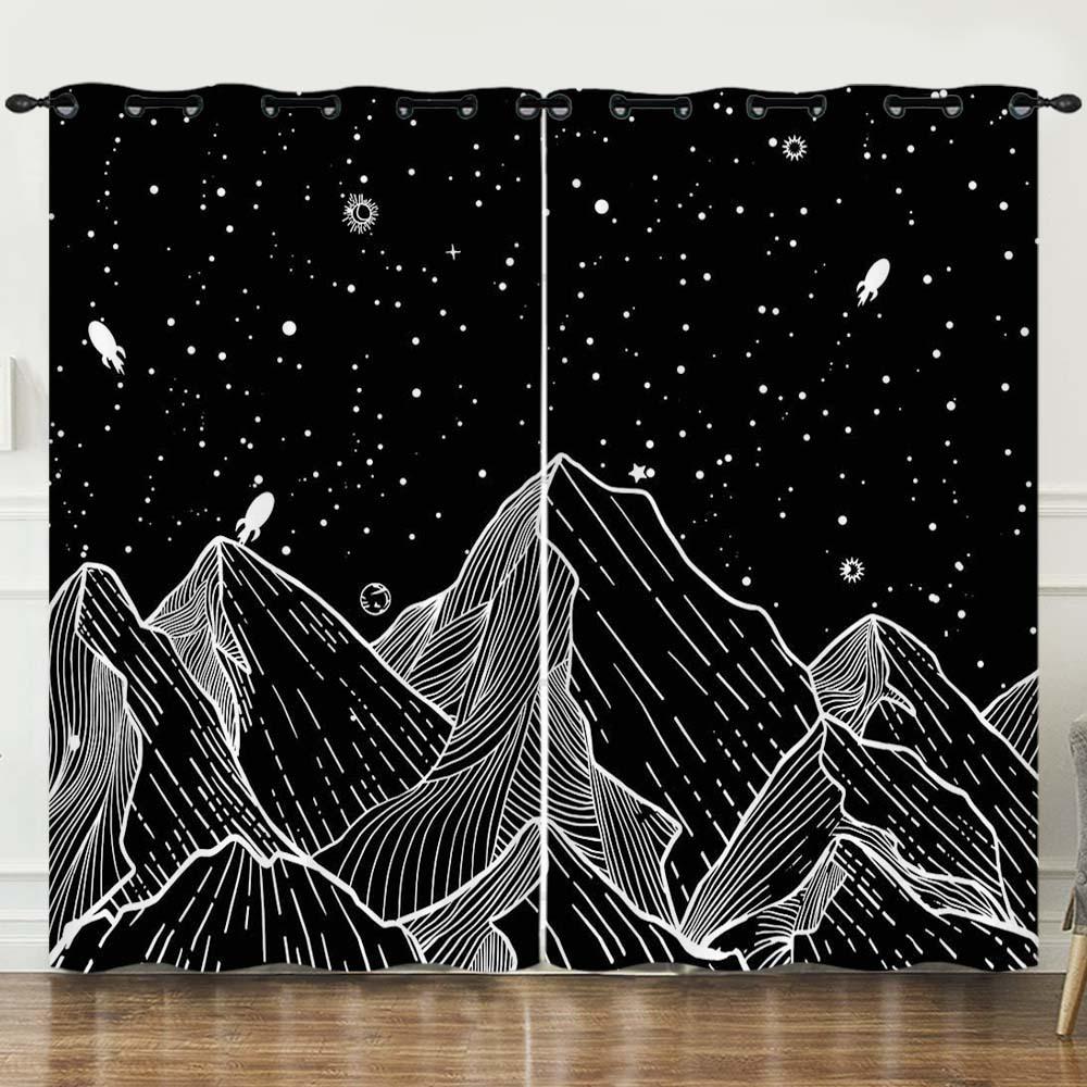 Curtains Good Night Series Moon Starry Sky Sunshade Digital Printing Blackout Curtain Free Of Punching