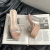 Rhinestone Word with Waterproof Table Transparent Sandals Women's Summer Wear 2025 Summer New Crystal Thick Heel Super High Heels