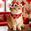 Funny Cartoon Chinese Style Pet Scarf Zodiac Horse Design Adjustable New Year Cat Headwear Elastic Red Cat Collar Photo Prop