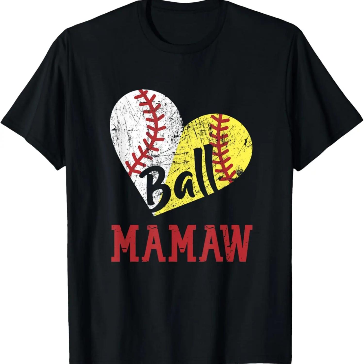 Funny Ball Mamaw Softball Baseball Mamaw T-Shirt S
