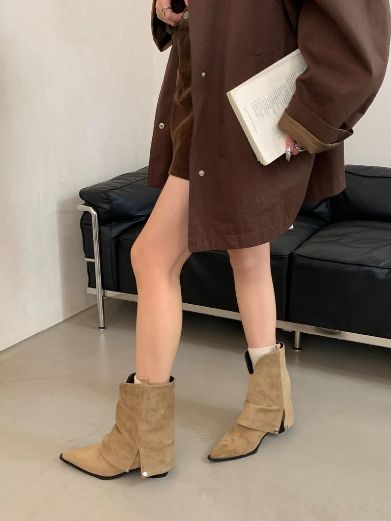 American suede skinny pointed retro fashion small man heightening horseshoe heel 2025 long johns tube boots stacking boots women