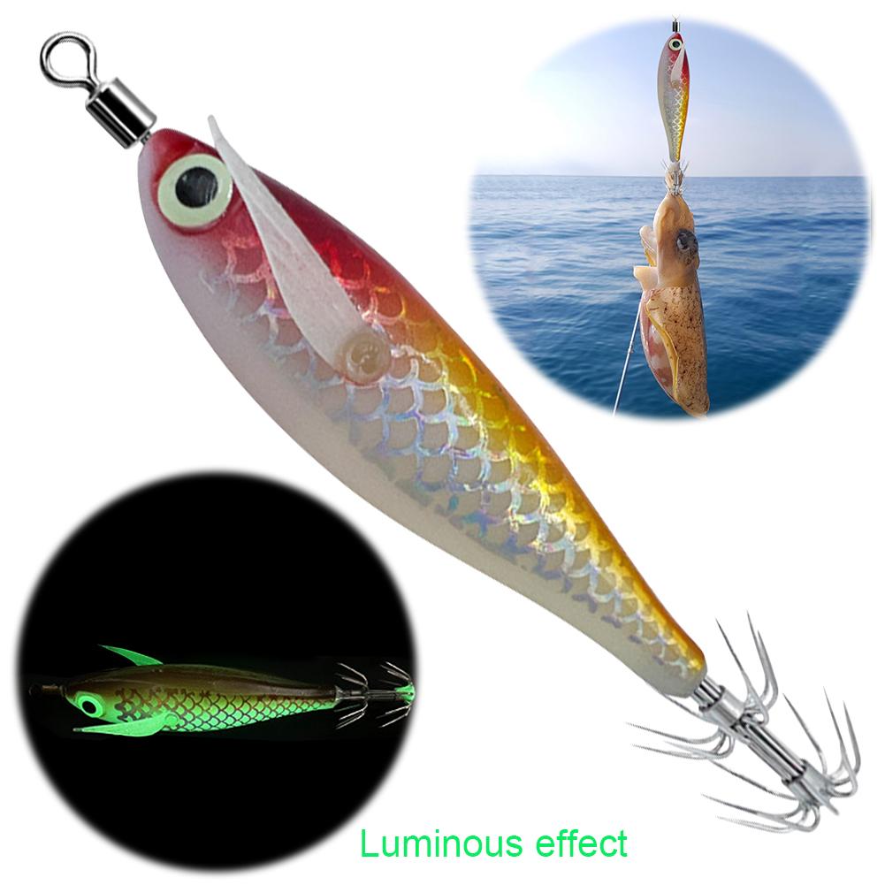 5-20pcs Luminous Squid Jigs Luminous Squid Hook Cuttlefish Attracting Lure Double Hook Squid Jigs Lure Luminous Wood Shrimp Lure