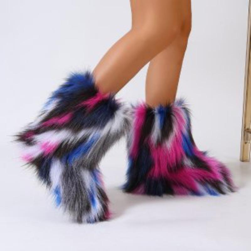 Fashion Female Winter Warm Plush Platform Shoes Furry Faux Fur Bottes Luxury Boots New Fashion Fox Fur Boots Women Fluffy Fur Snow Boots