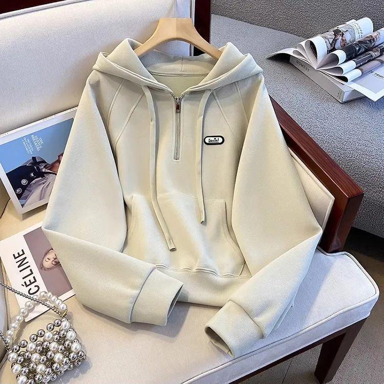 

Plus Size German Fleece Cropped Hoodie: Autumn Winter Korean Style Loose Fit Belly-Covering Top for Women 3XL