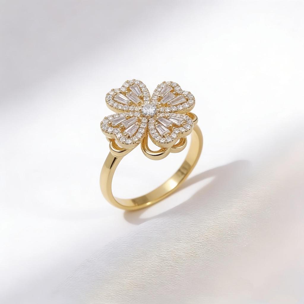 Zirconia Rotatable Flower Ring for Women - Niche Fashion, Light Luxury, Cool Style, Stress Relief, Open Design
