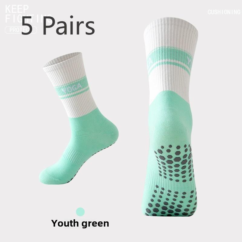 

5 пар хлопковых носков для занятий йогой и фитнесом для девочек на весну и осень 5 Pairs зелёный