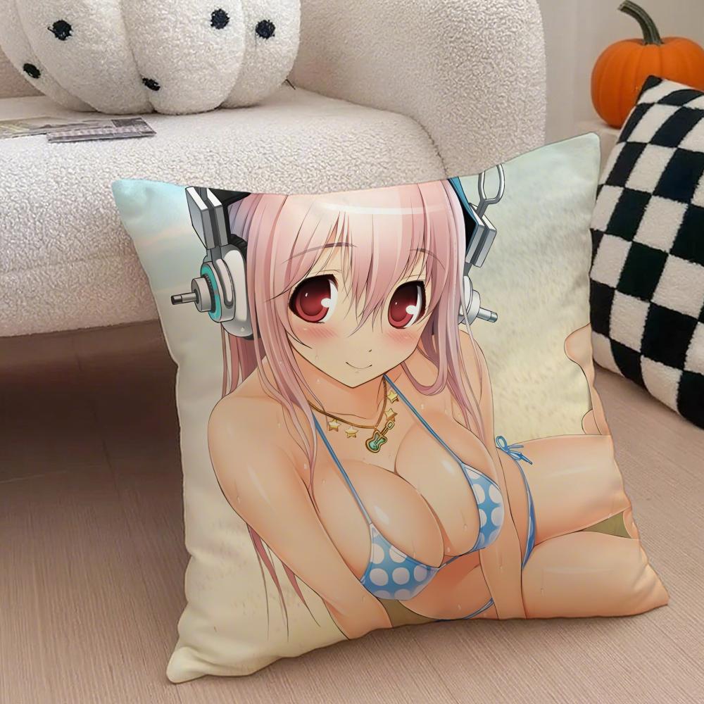 sSuper Sonico Pillow Anime Character Cushion Cover Throw Pillow Cover Hidden Button Durable Polyester Chair Cushion
