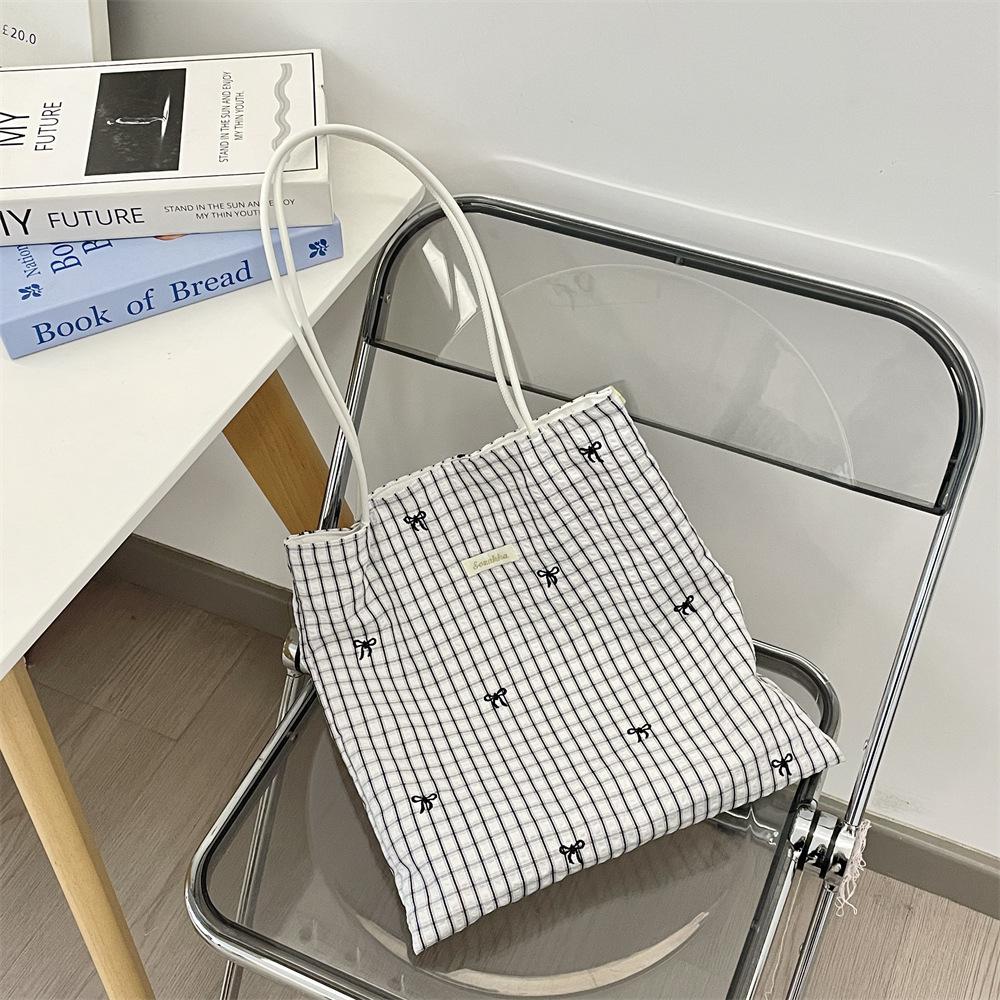 Lazy print sweet plaid shoulder shopping bag leisure commuter canvas bag tote bag