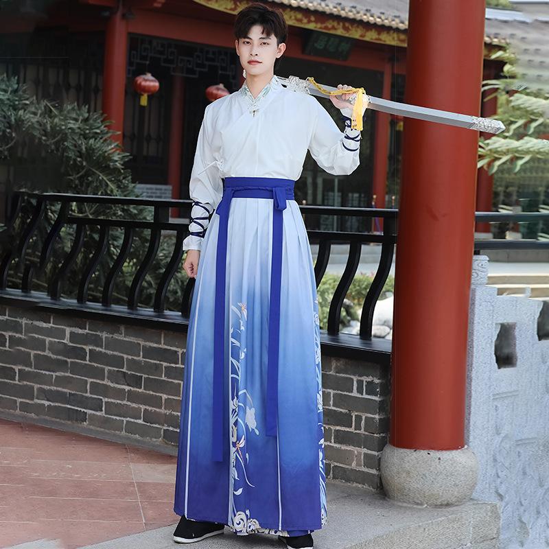 Herren Chinesischer Stil Hanfu Set, Antikes Wuxia Kampfsport Kostüm, Stickerei Tägliches Outfit