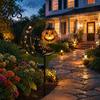 Waterproof Solar Lantern for Halloween Black Cat Moon Stake Light, Metal Pumpkin with Retro Iron Crescent Light Warm Glow, Spooky Yard Decor