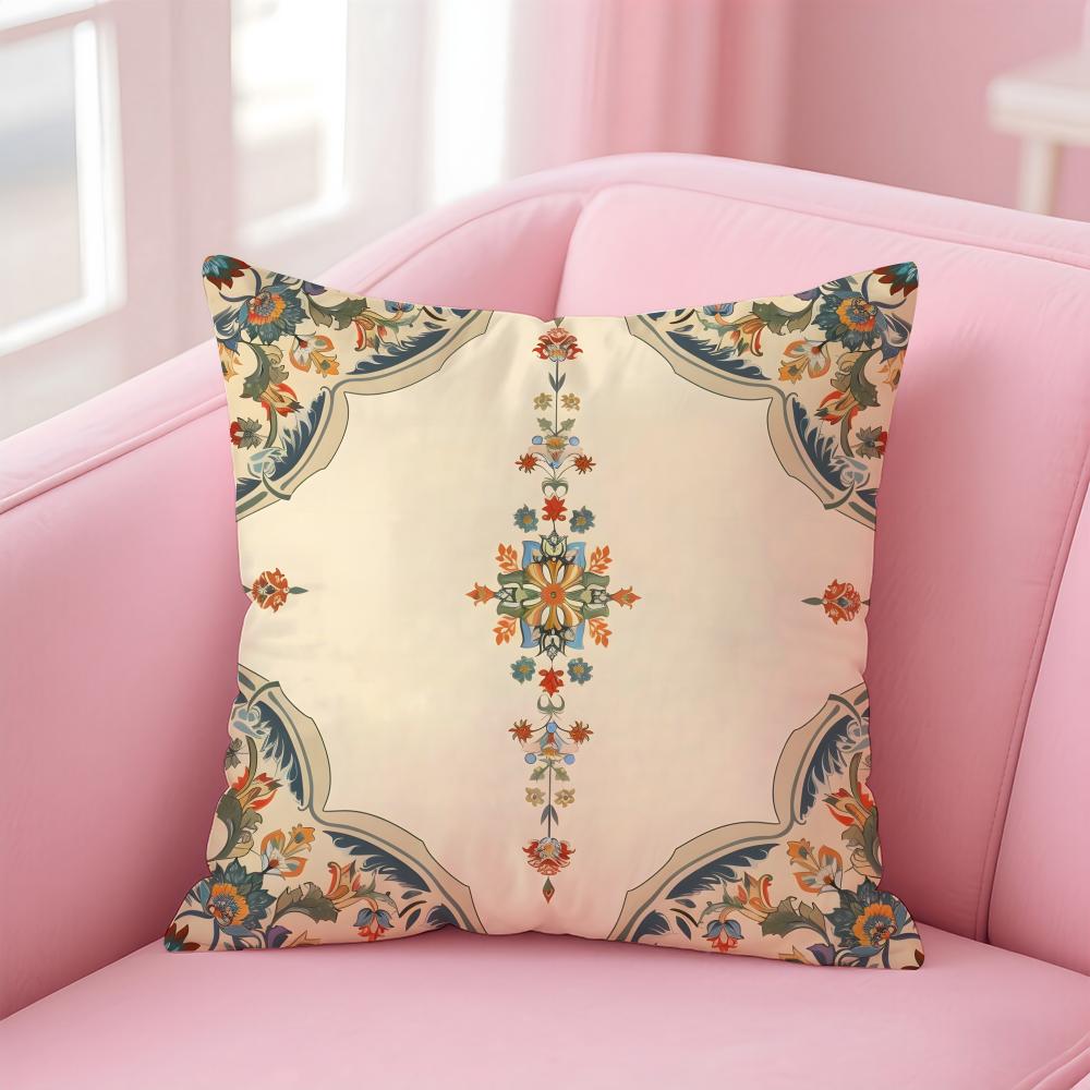 Fashion Colorful Chinese Ethnic Pattern Designs Cushion Cover Pillowcase Short Plush Invisible Zipper Room Sofa Cushion Cover