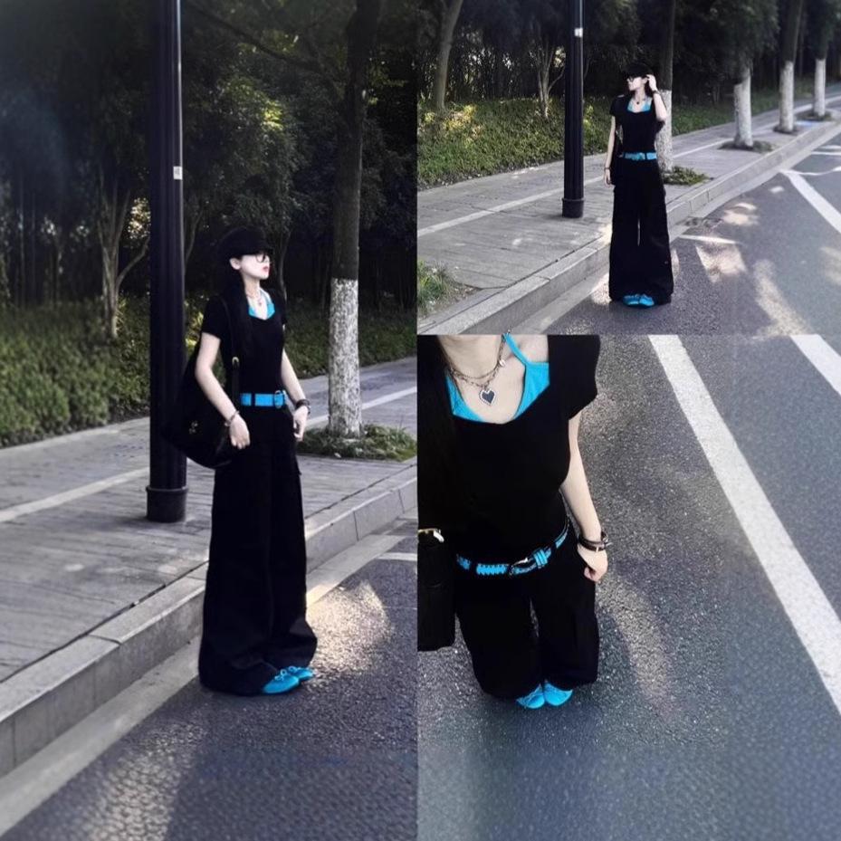 

Women s 2025 Chic Short-Sleeve Two-Piece Look T-Shirt: Sweet & Spicy Design L чорний