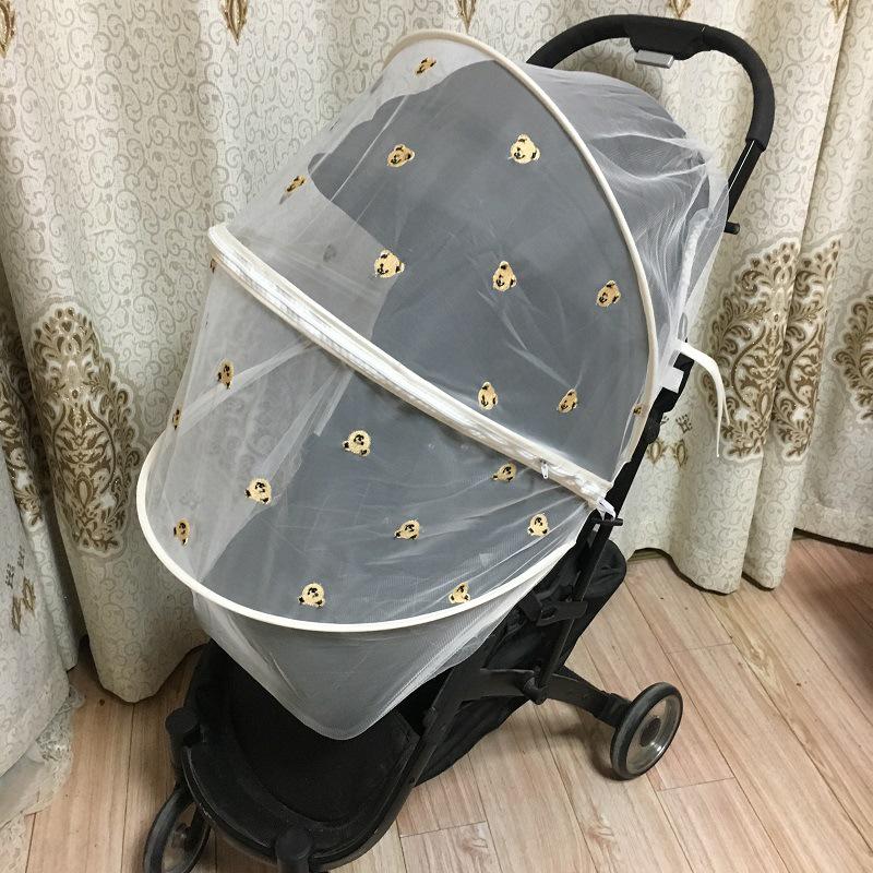 Universal Baby Stroller Mosquito Net with Zippered Embroidered Chrysanthemum Design
