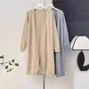 New Retro Gentle Wind V-neck Medium and Long Sleeved Knitted Cardigan Women's Simple Lazy Wind Jacket Top