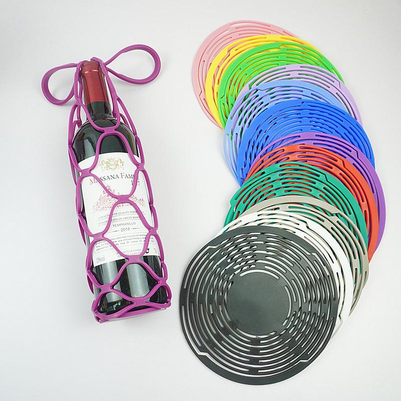Washable Silicone Wine Bottle Storage Bag Reusable Water Bottle Tote Bags Cup Mat Wine Bottle Mesh Basket For Picnic Organizer