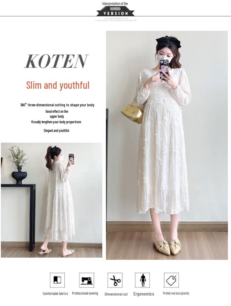 2026 Spring/Summer Maternity Gauze Embroidery Mid-Length Loose Dress