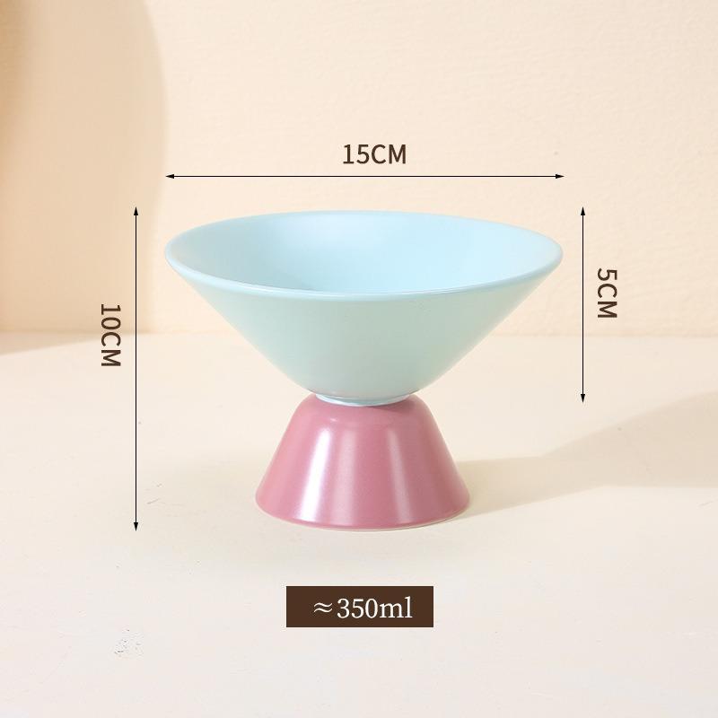 Color-Blocked Ceramic Pet Bowl Elevated Cat Bowl Protects Cervical Vertebrae Pet Supplies