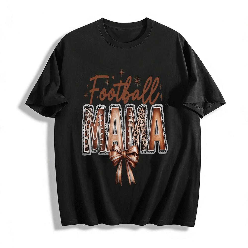 Football Mama Leopard Print Bow Casual Graphic Tee Shirt Pure cotton T-shirt XXS