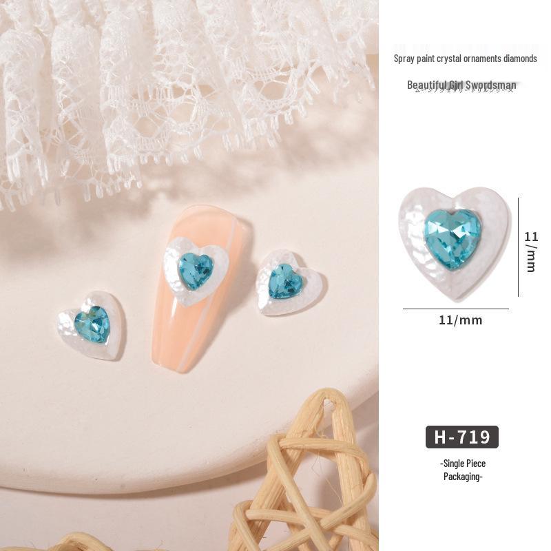 Internet Celebrity Nail Art: Pearl White Crystal Heart Rhinestone Star Spray Paint Alloy Decorations