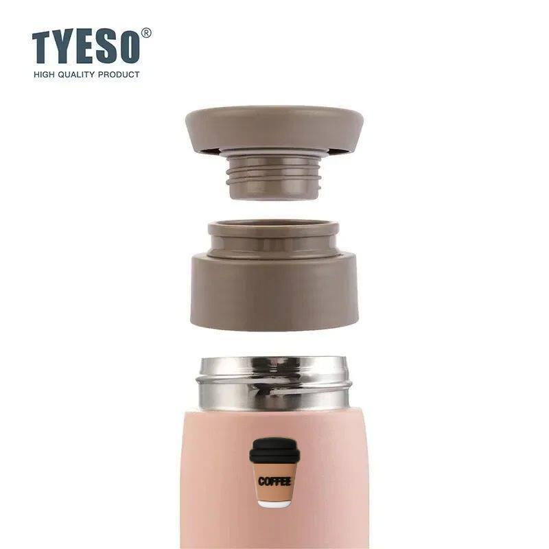 Tyeso 500ml Portable Thermoses Stainless Steel Insulated Water Bottle Simple Round Shoulder Travel Mug Frosted Style Design with Coffee Sticker