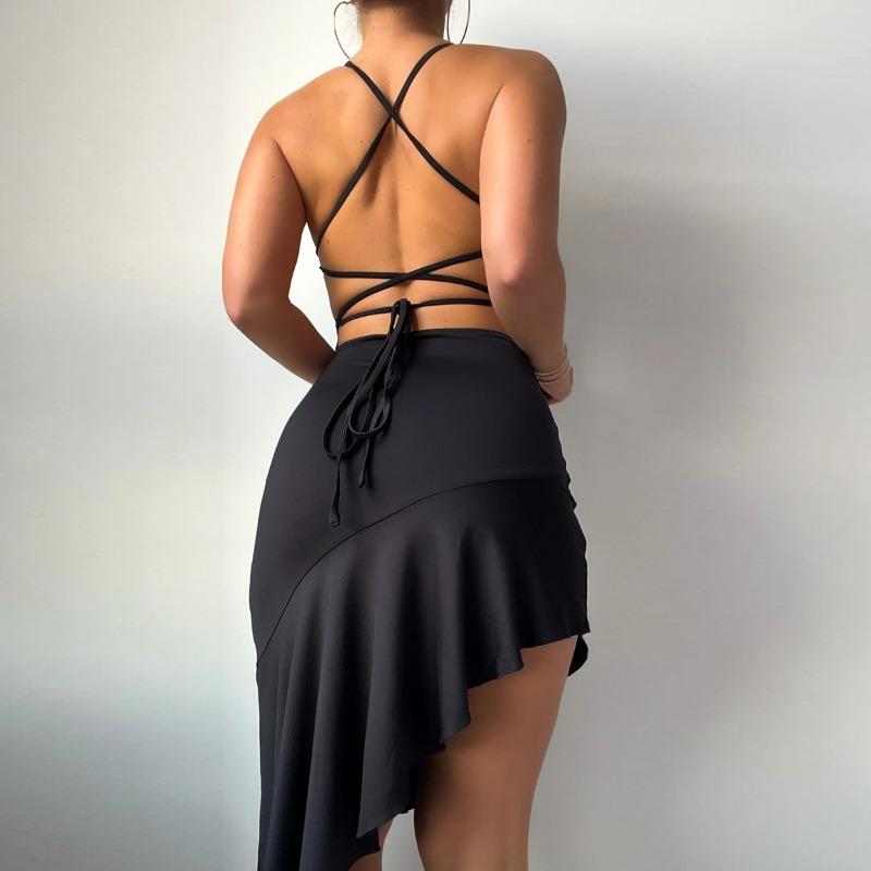 Letní dámské šaty Sexy s odhalenými zády a šněrováním na ramínka Nepravidelné šaty