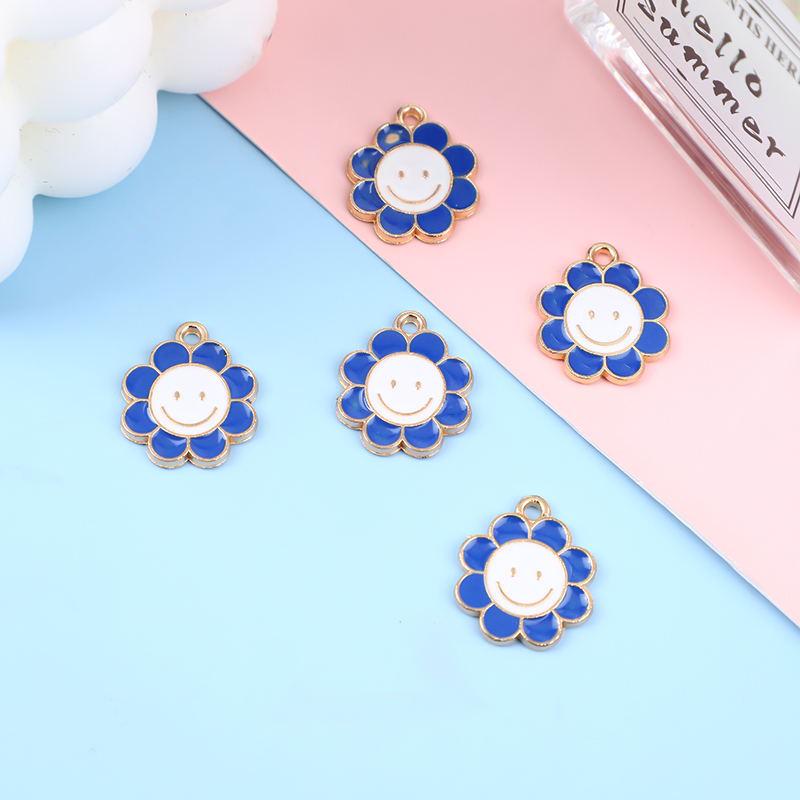 Colorful Smiley Sunflower Alloy Drip Oil DIY Jewelry Pendant Charms