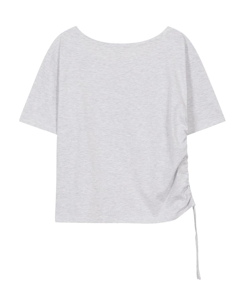ILLIGO Ribbon Shirred Off-Shoulder T-Shirt Back Melange