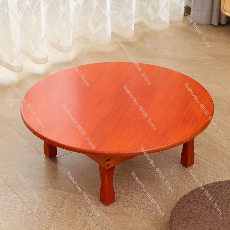 Korean Folding Table Tatami Round Dining Table,Japanese Style Floor Table for Living Room Bedroom Study,Multi-functional