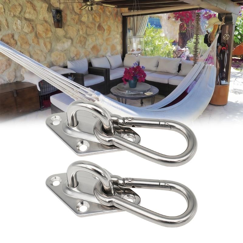 Hanging Mount Hardware Kit with Stainless Steel Pad Eye Plate and Snap Hook Set, 2 Pack 4-Hole Base for Wall Use