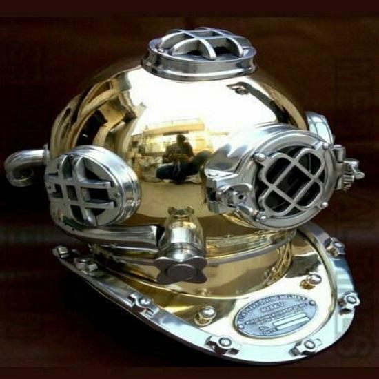 US Navy Taucherhelm, Glänzender Mark V Marine Scuba Taucherhelm 45,72 cm, Tiefsee Marinehelm Dekorative Nachbildung