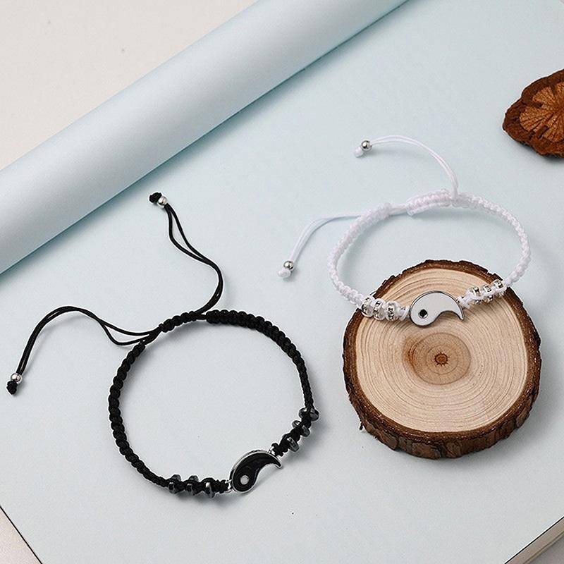 1Pcs Simple Tai Chi Bagua Black And White Yin And Yang Rope Braided Telescopic Adjustment Bracelet For Men And Women Coupl