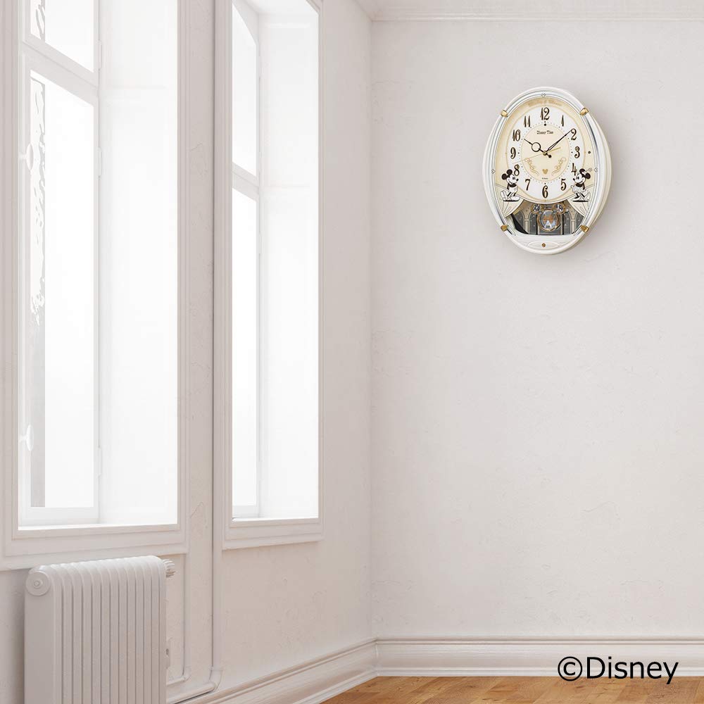 Seiko Clock FW579W Disney Time Character Mickey Mouse and Minnie Mouse Analog Wall Clock with 6 White and Pearl Radio-Controlled Melodies,