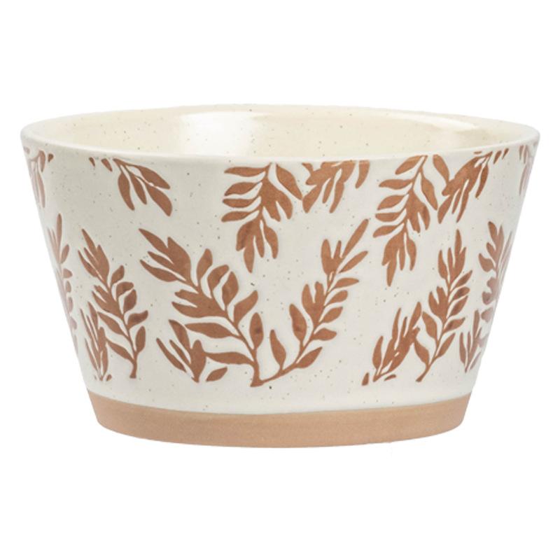 Salad Bowl Pastoral Hand-Painted Ceramic Bowl Japanese-Style Relief Rough Pottery Bowl Household Tableware Rice Bowl Vegetable Bowl Fruit Bowl