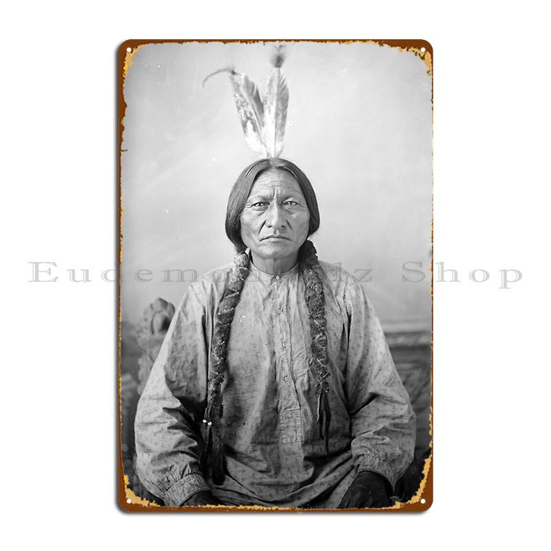 

Photo Of Sitting Bull Metal Sign Printed Kitchen Garage Plaques Wall Mural Wall Cave Tin Sign Poster 20x30cm