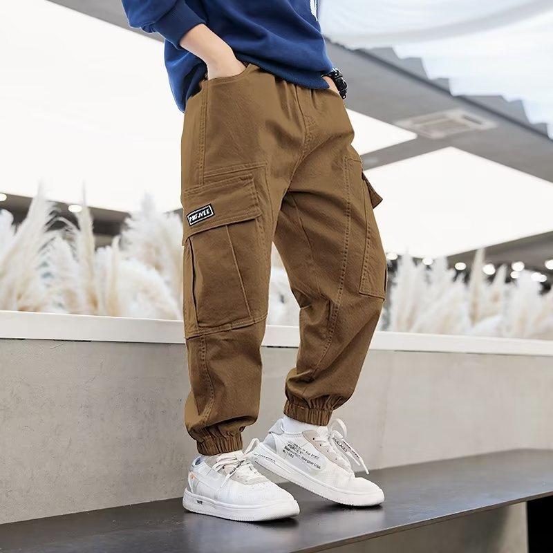 Spring and Autumn Boys'  Casual Overalls Pants Teenage Straight Trousers Kids Hip Hop Joggers Pants High Waist Vintage Streetwear Baggy Sweatpants