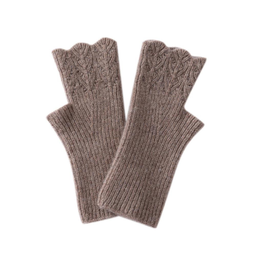 New Trendy Pure Wool Half-finger Gloves Women's Winter Knit Mittens Warm Solid Color Knit Wrist Gloves for Adult