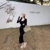 Women's Gray Long-Sleeved Square Neck Mermaid Dress - Spring 2026 Collection