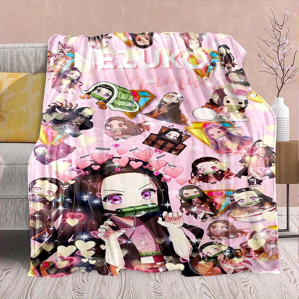 Demon Slayer Anime Flannel Blanket - Soft Warm Perfect for Sofa, Bedding Camping Travel Office Home Decor -QJY