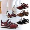 Retro Round Head Leather Lace-up German Training Shoes for Women's 2025 Spring New Color Matching Super Soft Flat-soled Forrest Gump Shoes for Women