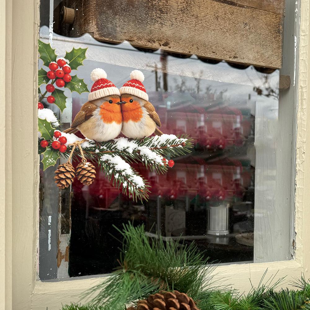 Painted Christmas Pine Branches for The Balcony Glass Display Window, Decorative Window Stickers